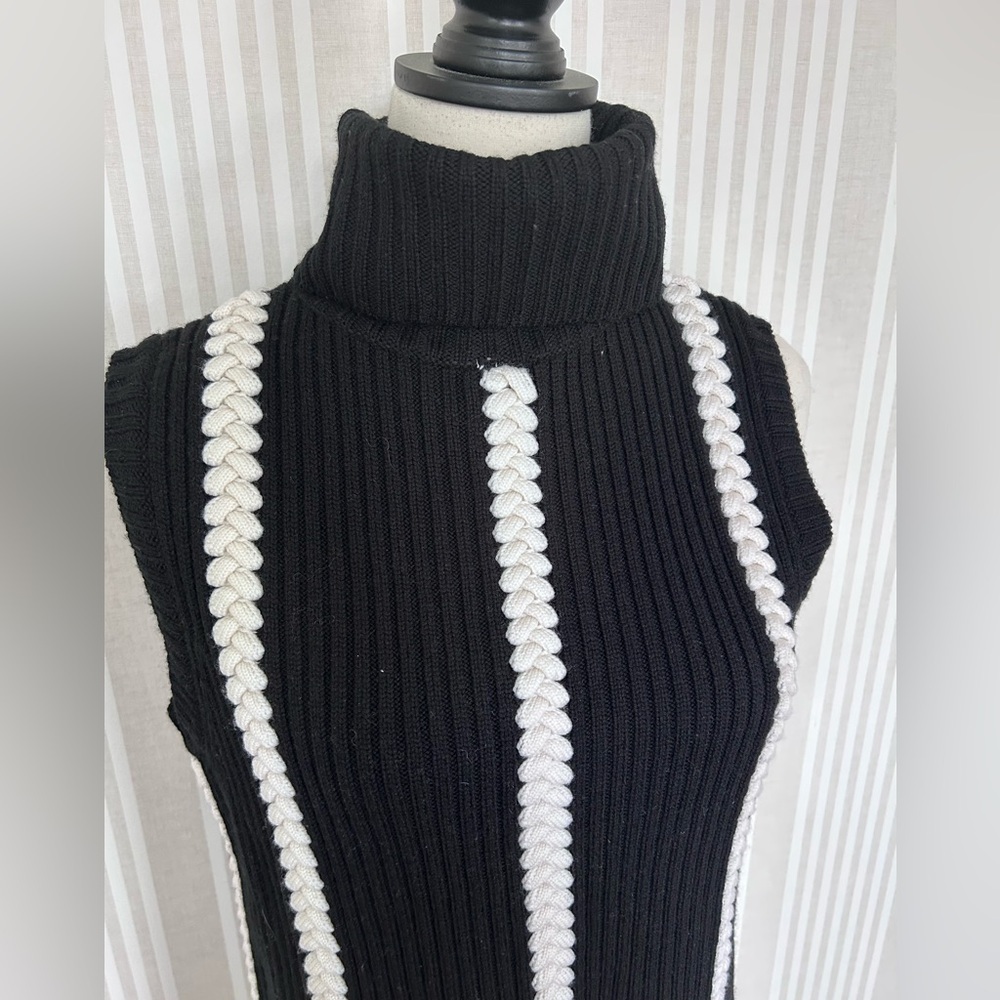 Derek Lam 10 Crosby Braided Sleeveless Turtleneck Sweater Black Cream Small NWT - Picture 6 of 13